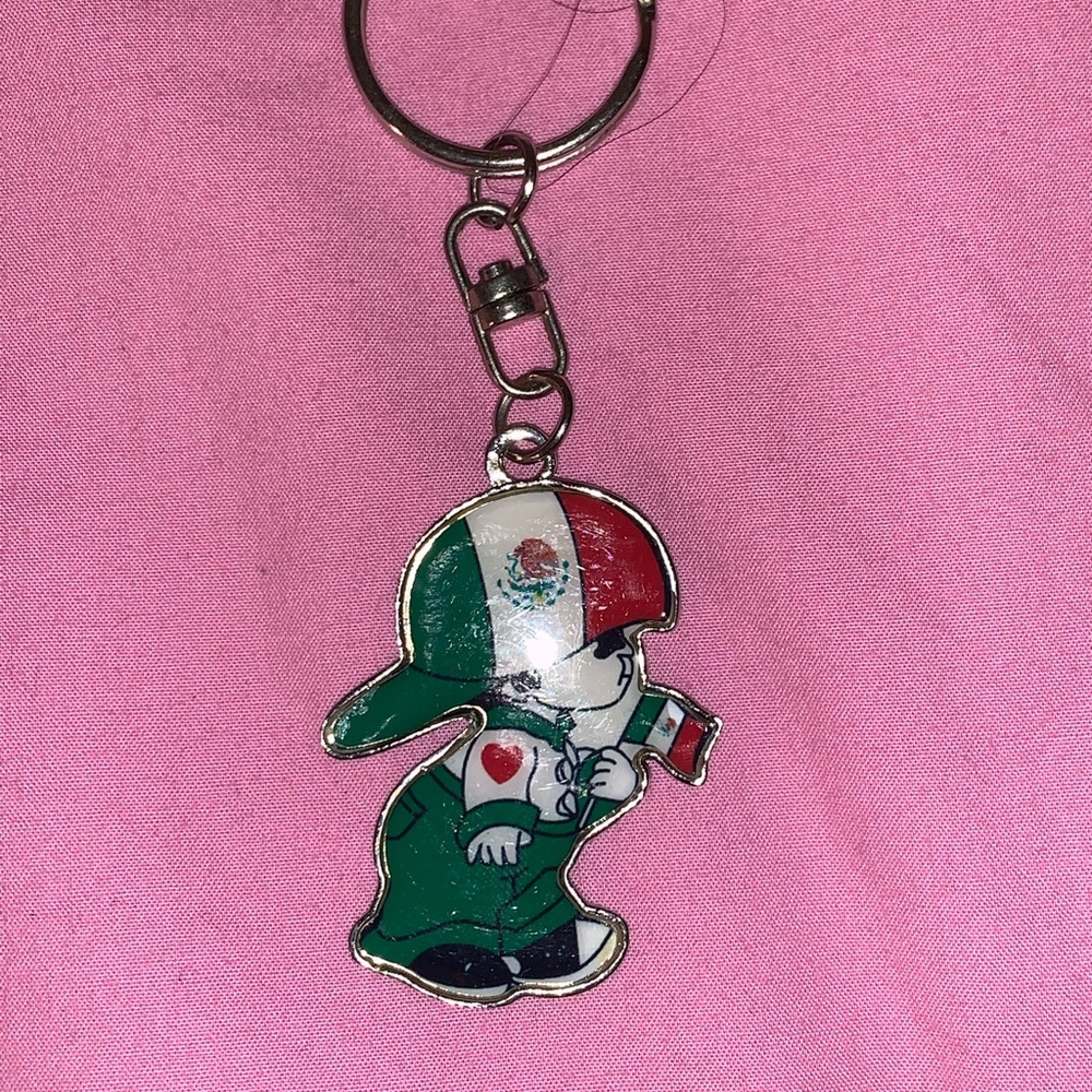 little Mexican kid and flag keychain